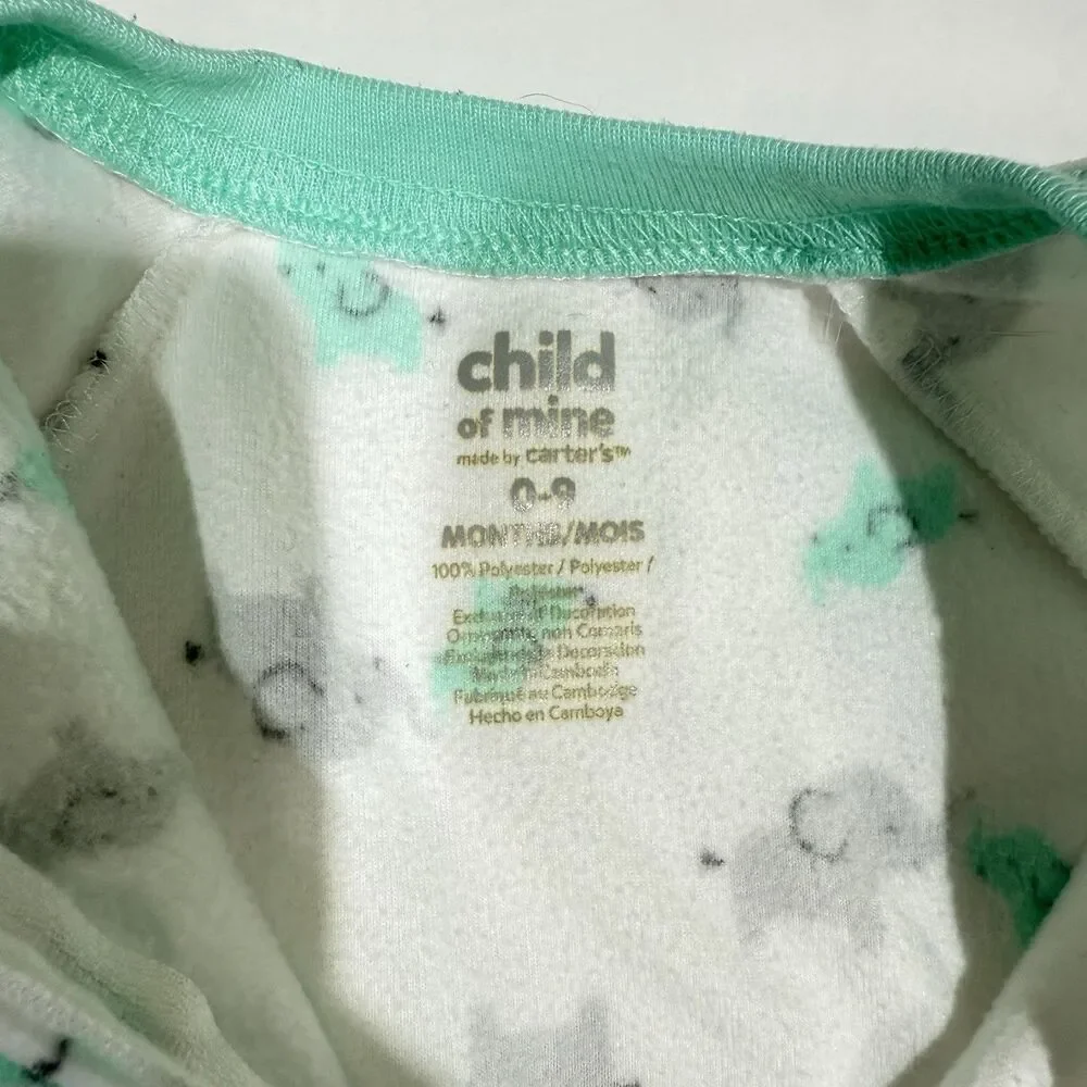 Child of Mine Baby Boy 0-9M Sleep Sack White Green & Gray Elephants Print Zipper